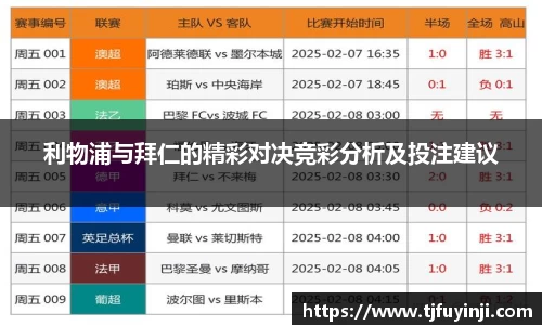 利物浦与拜仁的精彩对决竞彩分析及投注建议